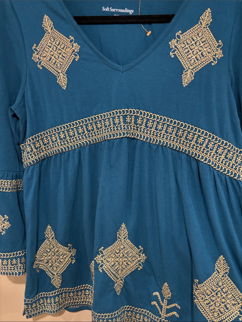 Soft surroundings teal boho too with gold embroidery - Picture 5 of 5